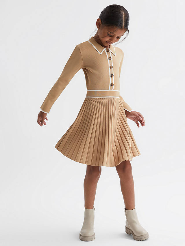 Reiss Kids' Mia Knitted Skater Dress, Camel