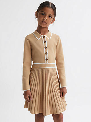 Reiss Kids' Mia Knitted Skater Dress, Camel