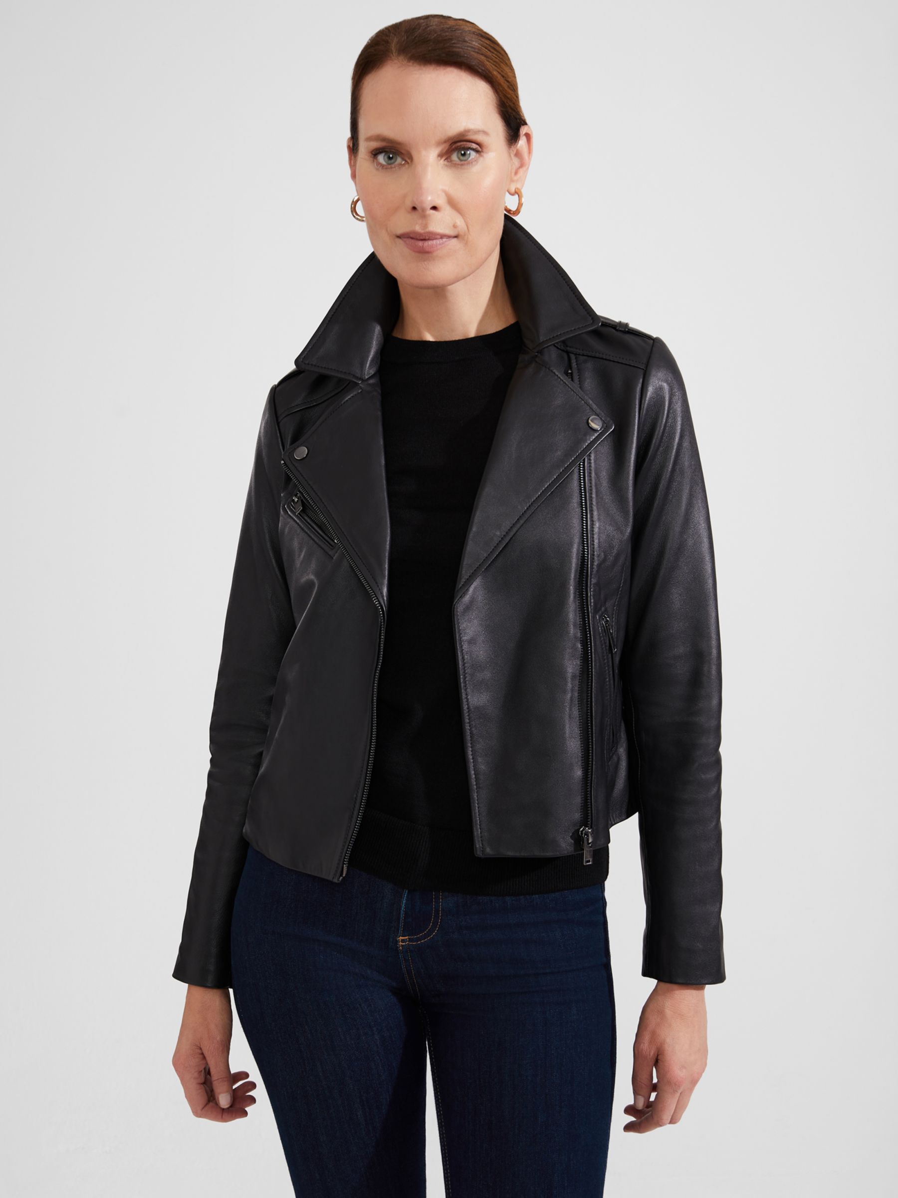 Hobbs Darby Leather Jacket, Black at John Lewis & Partners