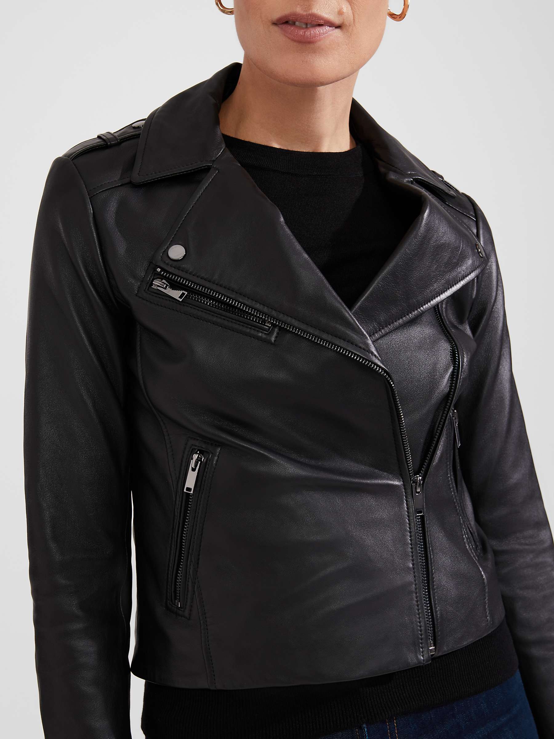 Buy Hobbs Darby Leather Jacket, Black Online at johnlewis.com