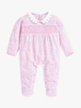 JoJo Maman Bébé Baby Floral Smocked Peter Pan Collar Sleepsuit, Pink