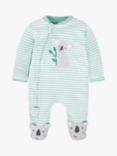 JoJo Maman Bébé Baby Koala Stripe Zip Sleepsuit, Green/Multi