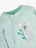 JoJo Maman Bébé Baby Koala Stripe Zip Sleepsuit, Green/Multi