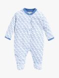 JoJo Maman Bébé Baby Little Elephant Print Sleepsuit, Blue