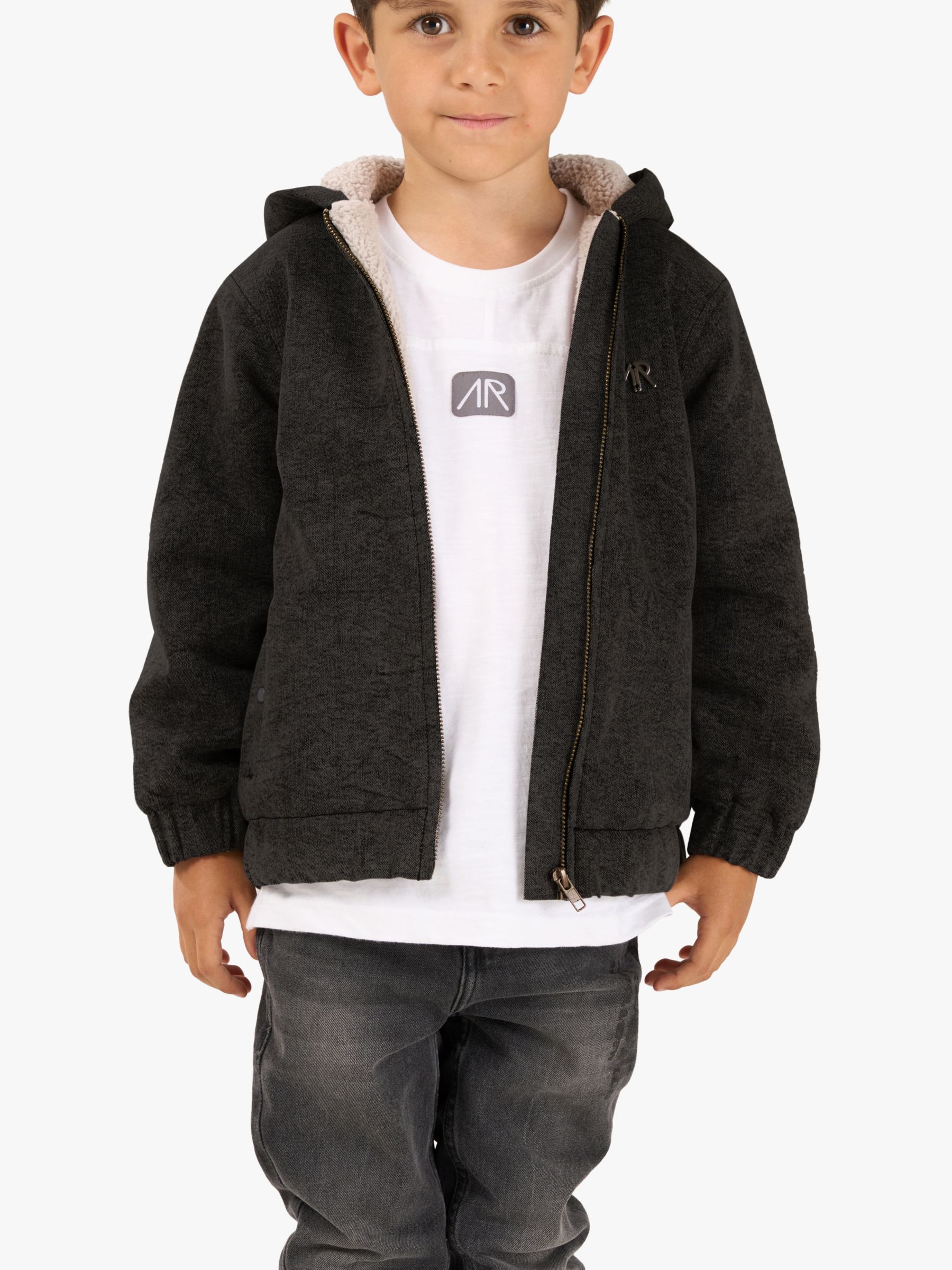 Angel & Rocket Kids' Denim Borg Lined Hooded Bomber Jacket, Grey