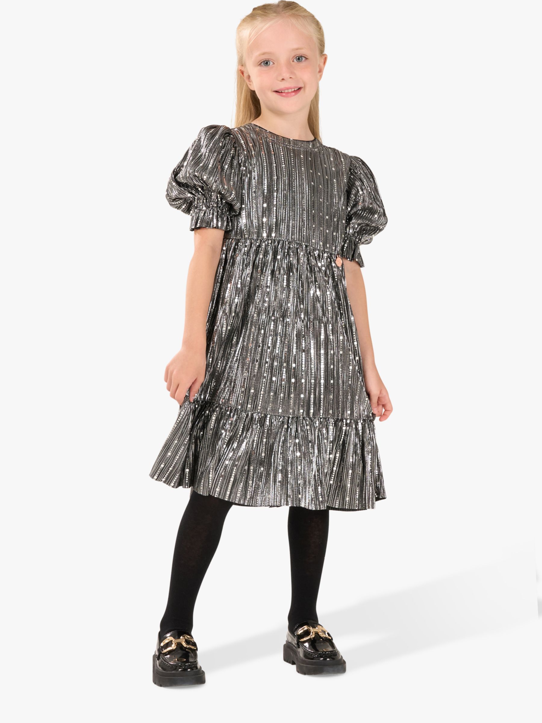 Angel & Rocket Kids' Mila Metallic Sequin Dress, Silver at John Lewis ...
