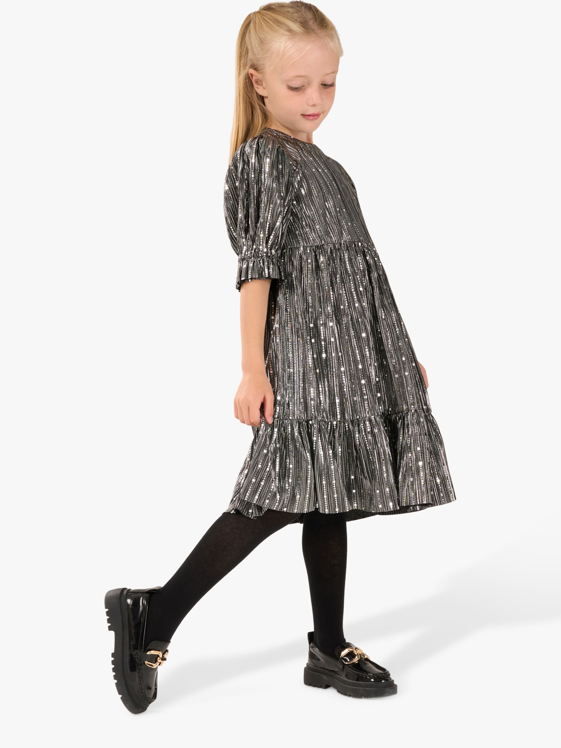 Angel & Rocket Kids' Mila Metallic Sequin Dress, Silver, 4 years
