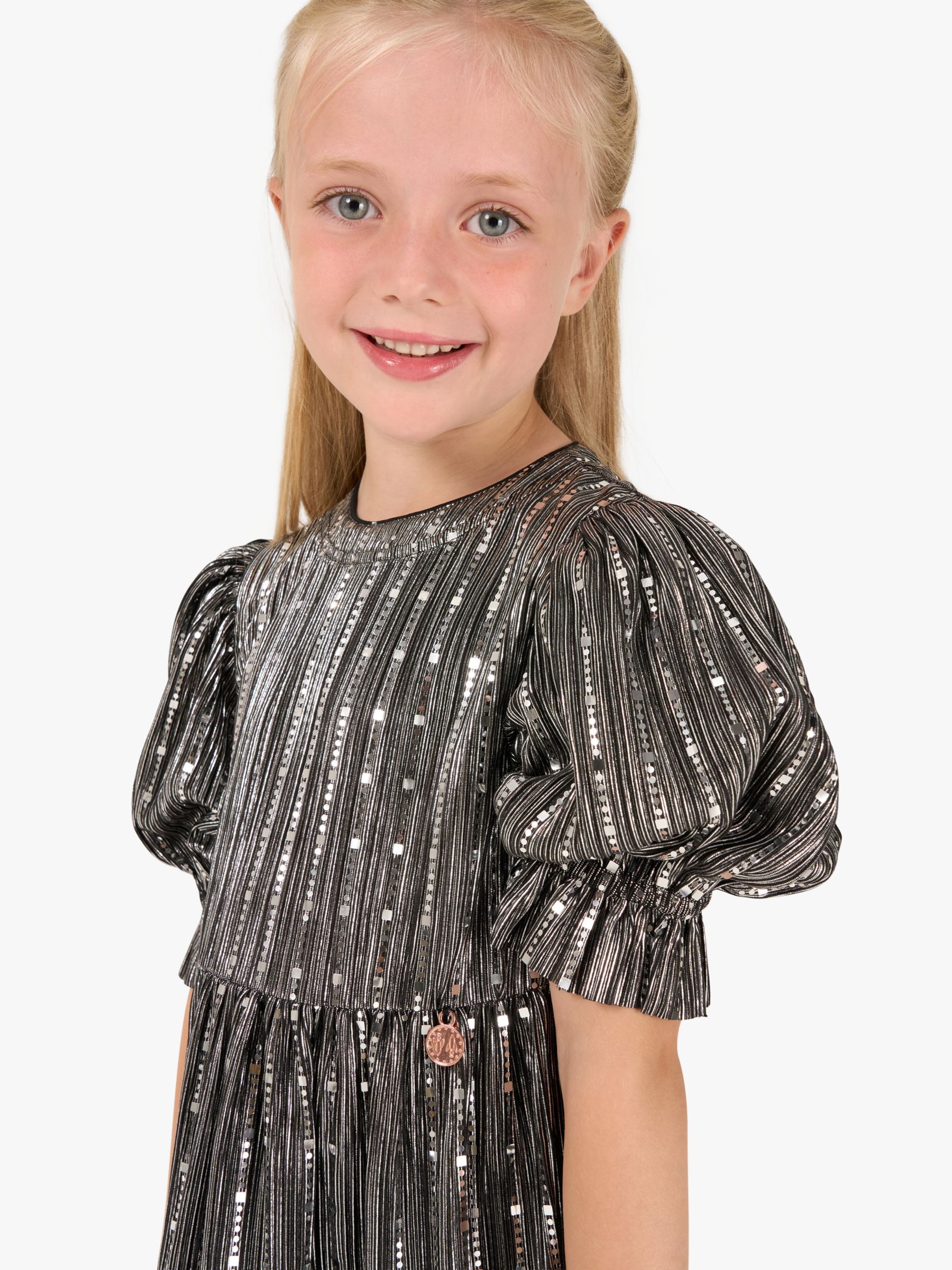 Buy Angel & Rocket Kids' Mila Metallic Sequin Dress, Silver Online at johnlewis.com