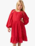 Angel & Rocket Kids' Ada Star Print Long Sleeve Party Dress, Red