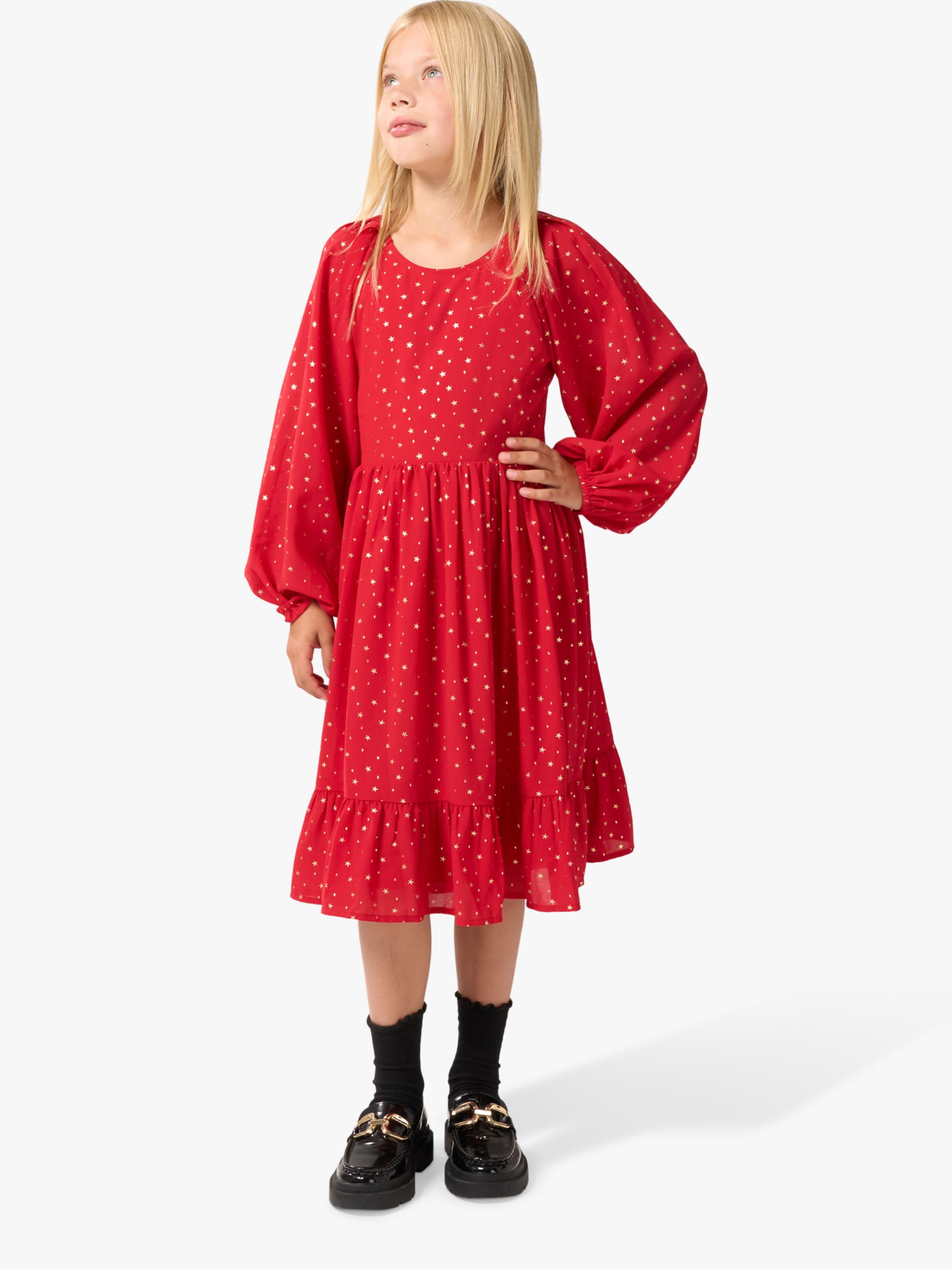 Buy Angel & Rocket Kids' Ada Star Print Long Sleeve Party Dress, Red Online at johnlewis.com