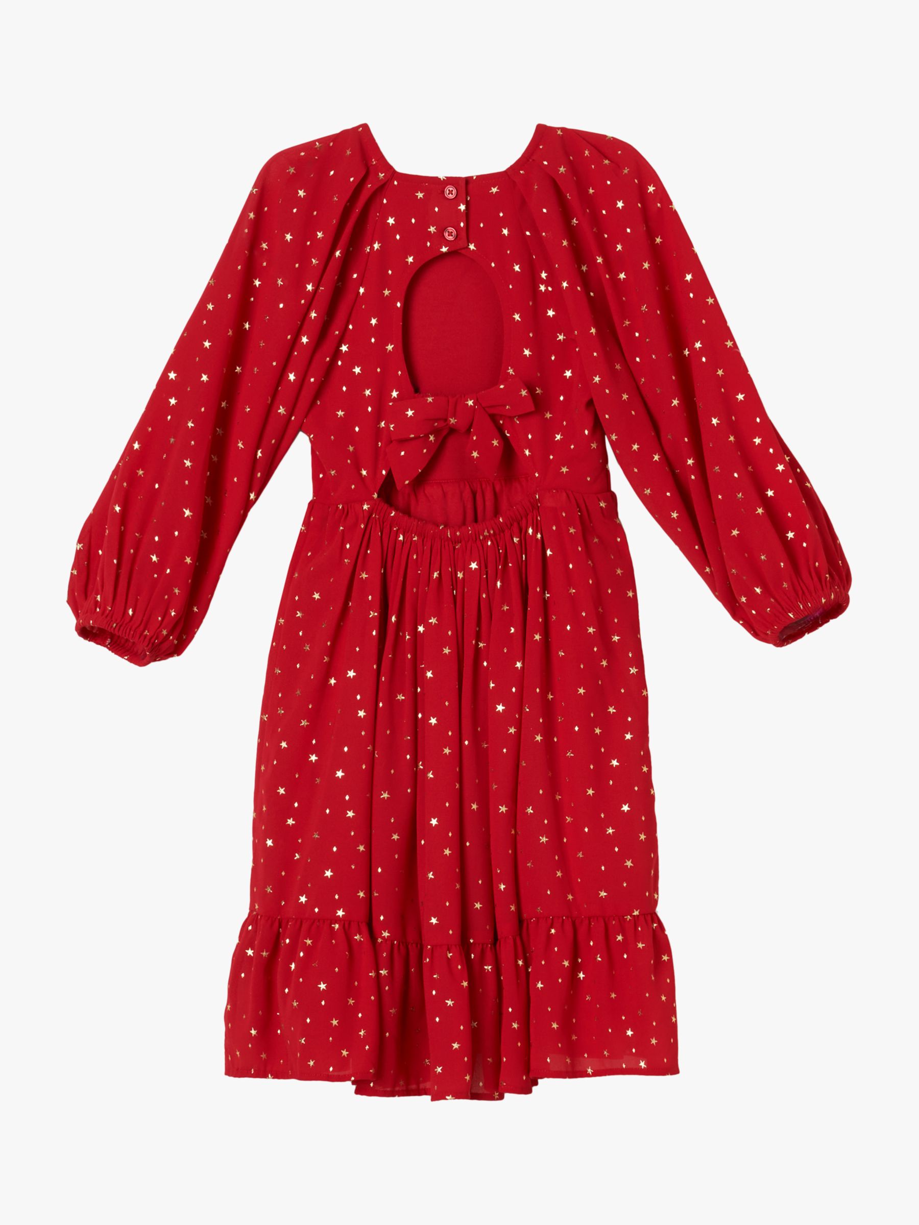 Angel & Rocket Kids' Ada Star Print Long Sleeve Party Dress, Red, 6 years