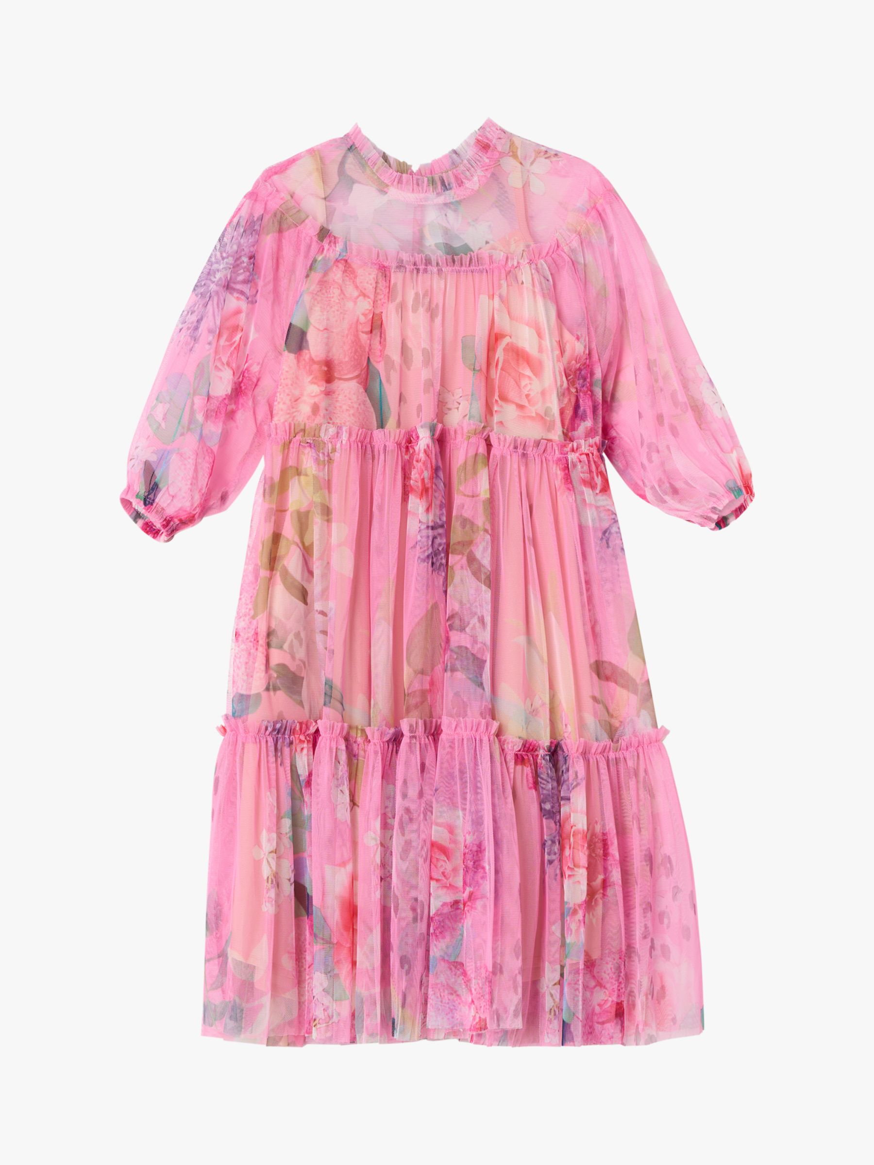 Angel & Rocket Eleanor Floral Print Mesh Dress, Pink at John Lewis ...