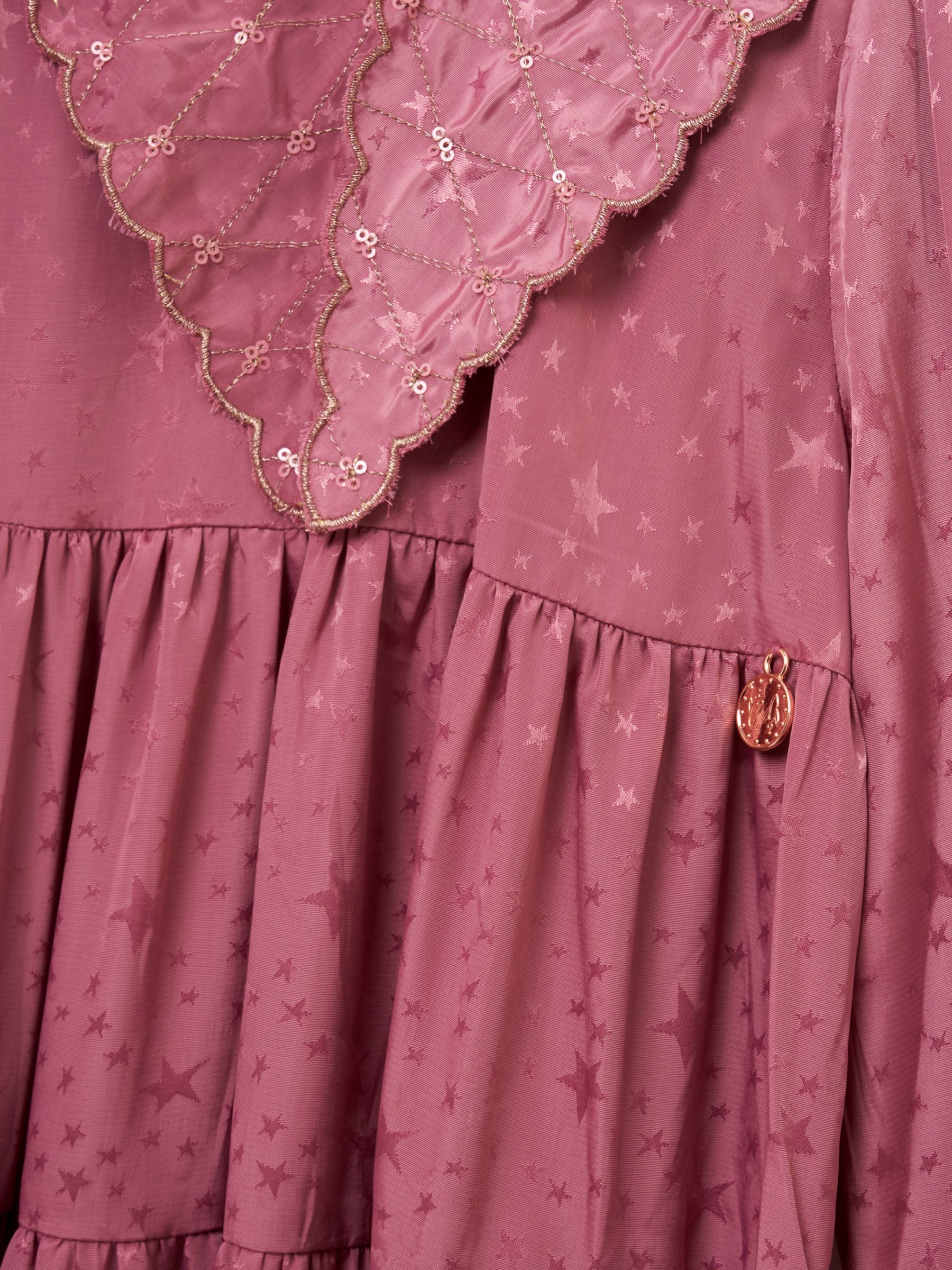 Angel & Rocket Kids' Sophia Satin Jacquard Star Statement Collar Tiered Dress, Pink, 9 years