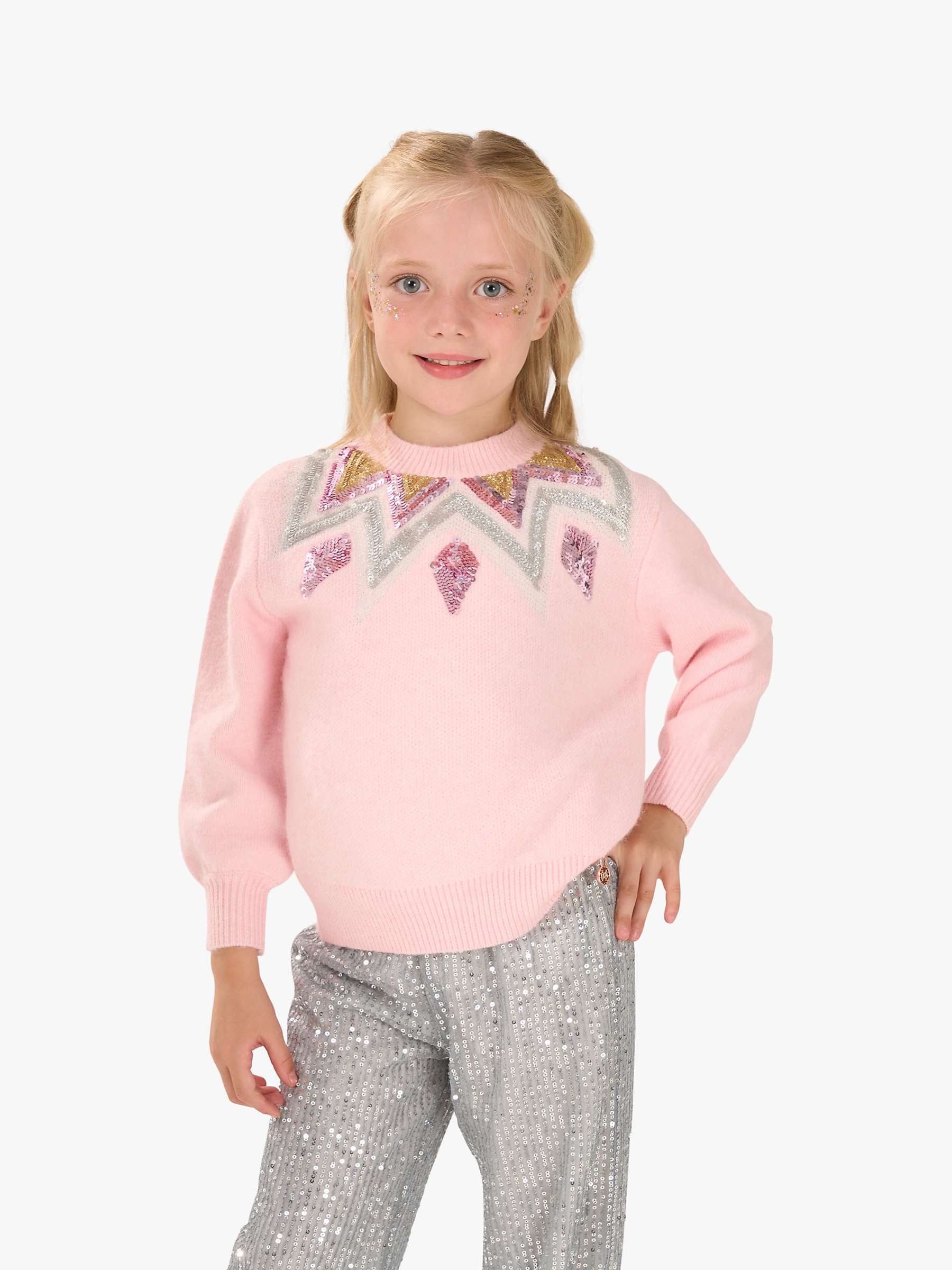 Buy Angel & Rocket Kids' Sophie Sequin Fair Isle Jumper, Pink Online at johnlewis.com
