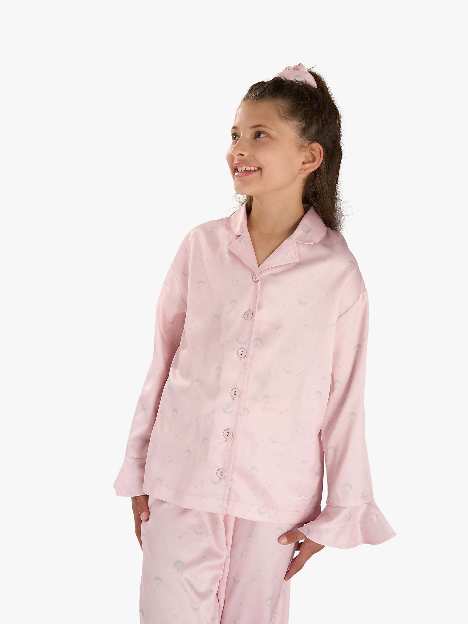 Buy Angel & Rocket Kids' Pixie Moon & Stars Frill Pyjamas, Pink Online at johnlewis.com
