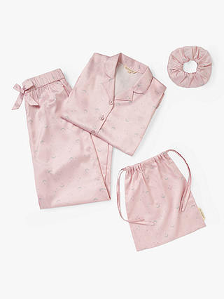 Angel & Rocket Kids' Pixie Moon & Stars Frill Pyjamas, Pink