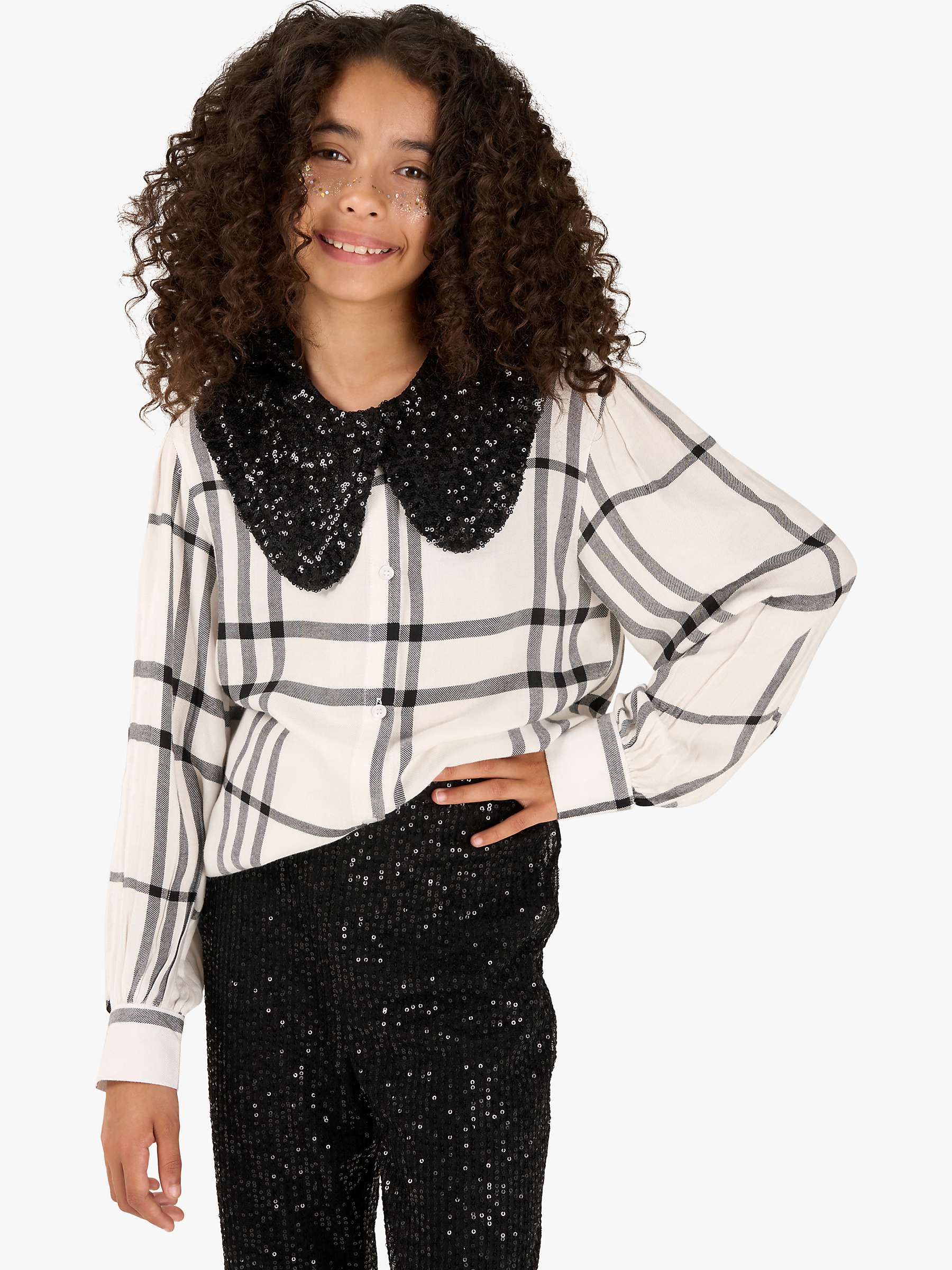 Buy Angel & Rocket Kids' Saorise Sequin Collar Check Blouse, Black/White Online at johnlewis.com