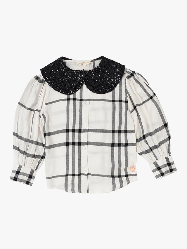 Angel & Rocket Kids' Saorise Sequin Collar Check Blouse, Black/White