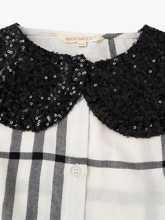 Angel & Rocket Kids' Saorise Sequin Collar Check Blouse, Black/White