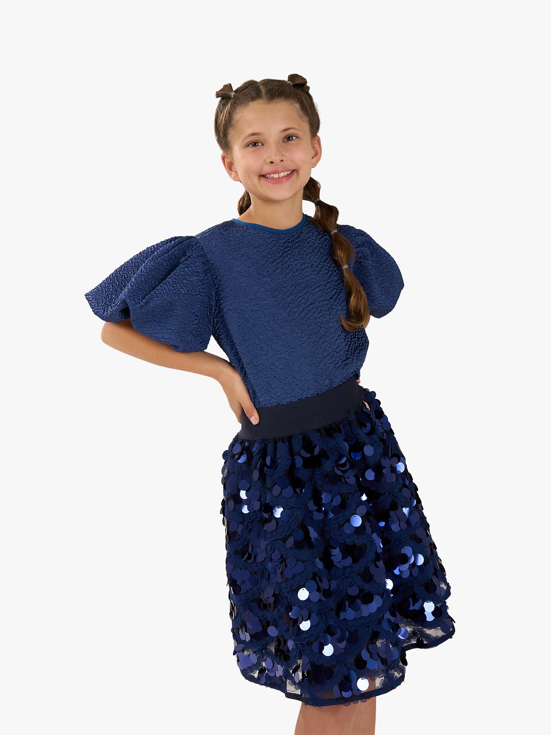 Buy Angel & Rocket Kids' Eva Bubble Textured Puff Sleeve Top, Navy Online at johnlewis.com