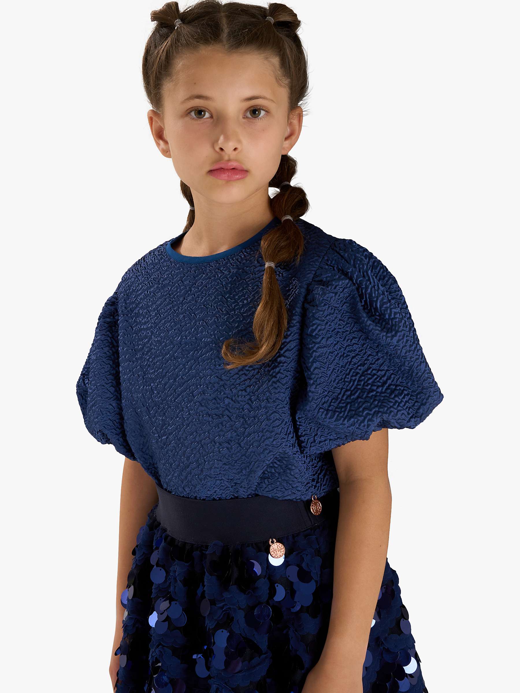 Buy Angel & Rocket Kids' Eva Bubble Textured Puff Sleeve Top, Navy Online at johnlewis.com