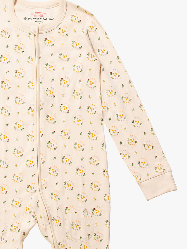 Little Green Radicals Kids' Quince Flowers Adaptive 2 Way Zip Sleepsuit, Cream