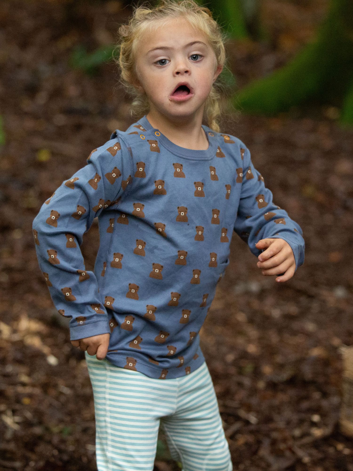 Buy Little Green Radicals Kids' Bear Easy Feeding Adaptive Long Sleeve T-Shirt, Blue Steel Online at johnlewis.com