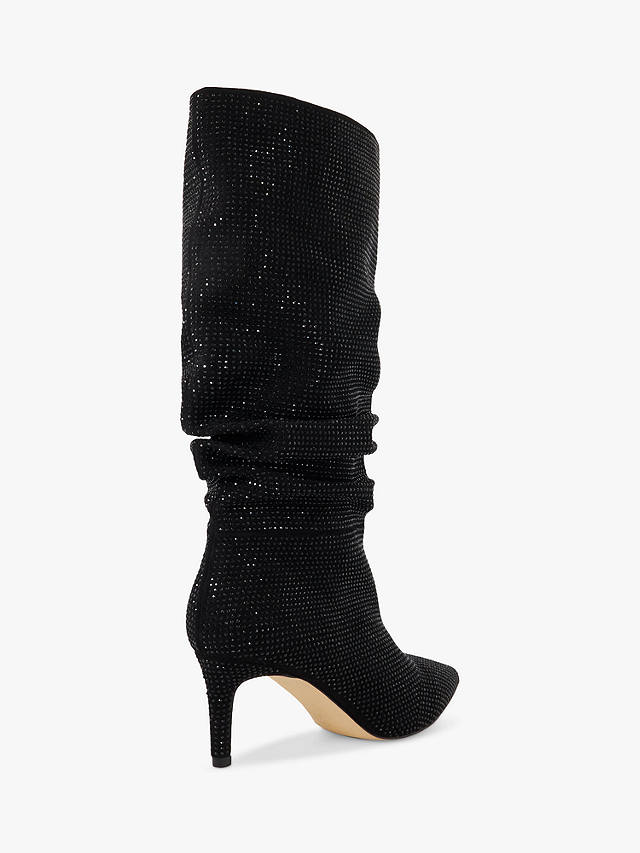 Dune Slouch Embellished Mid Heel Calf Boots, Black