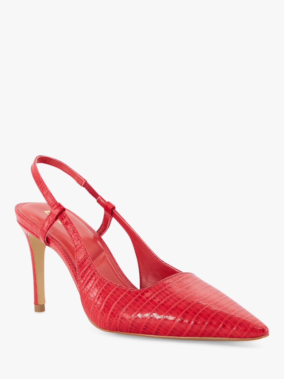 Dune Closer Leather Reptile Print Slingback Court Shoes, Red, EU36