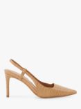 Dune Closer Leather Reptile Print Slingback Court Shoes, Camel