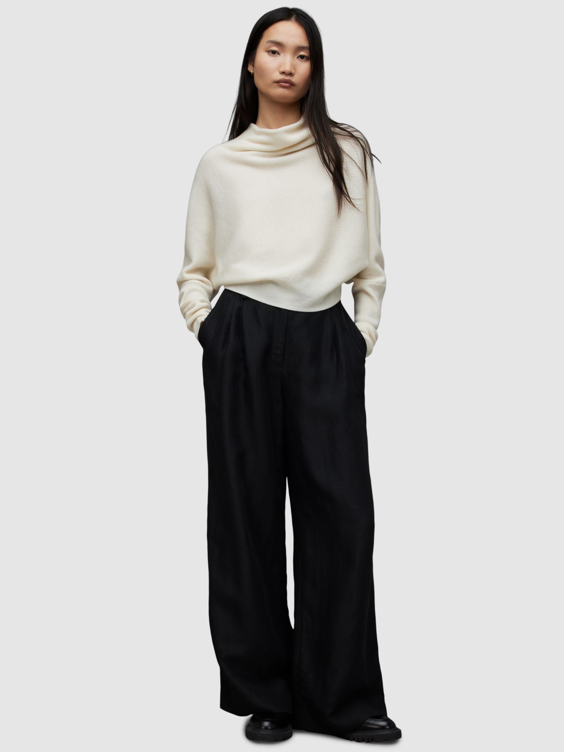 AllSaints Ridley Cropped Wool and Cashmere Jumper, Chalk White at John ...