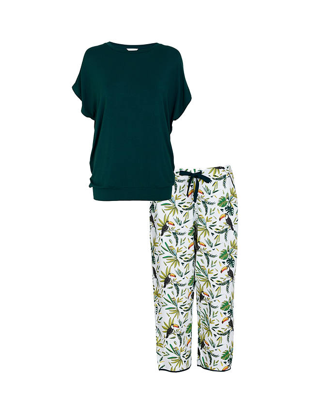 Cyberjammies Toucan Print Cropped Pyjama Set, White/Green
