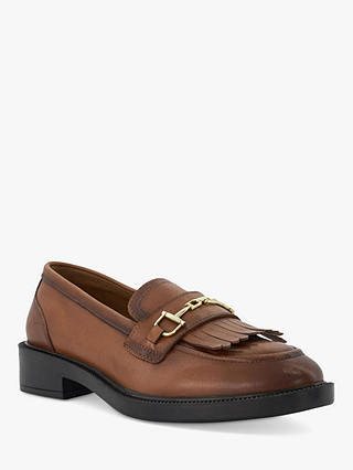 Dune Guided Leather Snaffle Fringe Loafers, Tan-leather