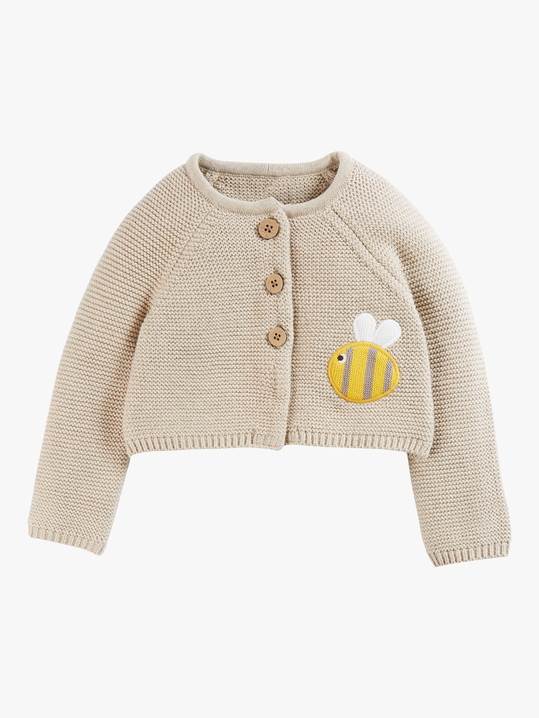 Frugi Baby Cute Embroidered Bee Organic Cotton Cardigan, Oatmeal, 18-24 months