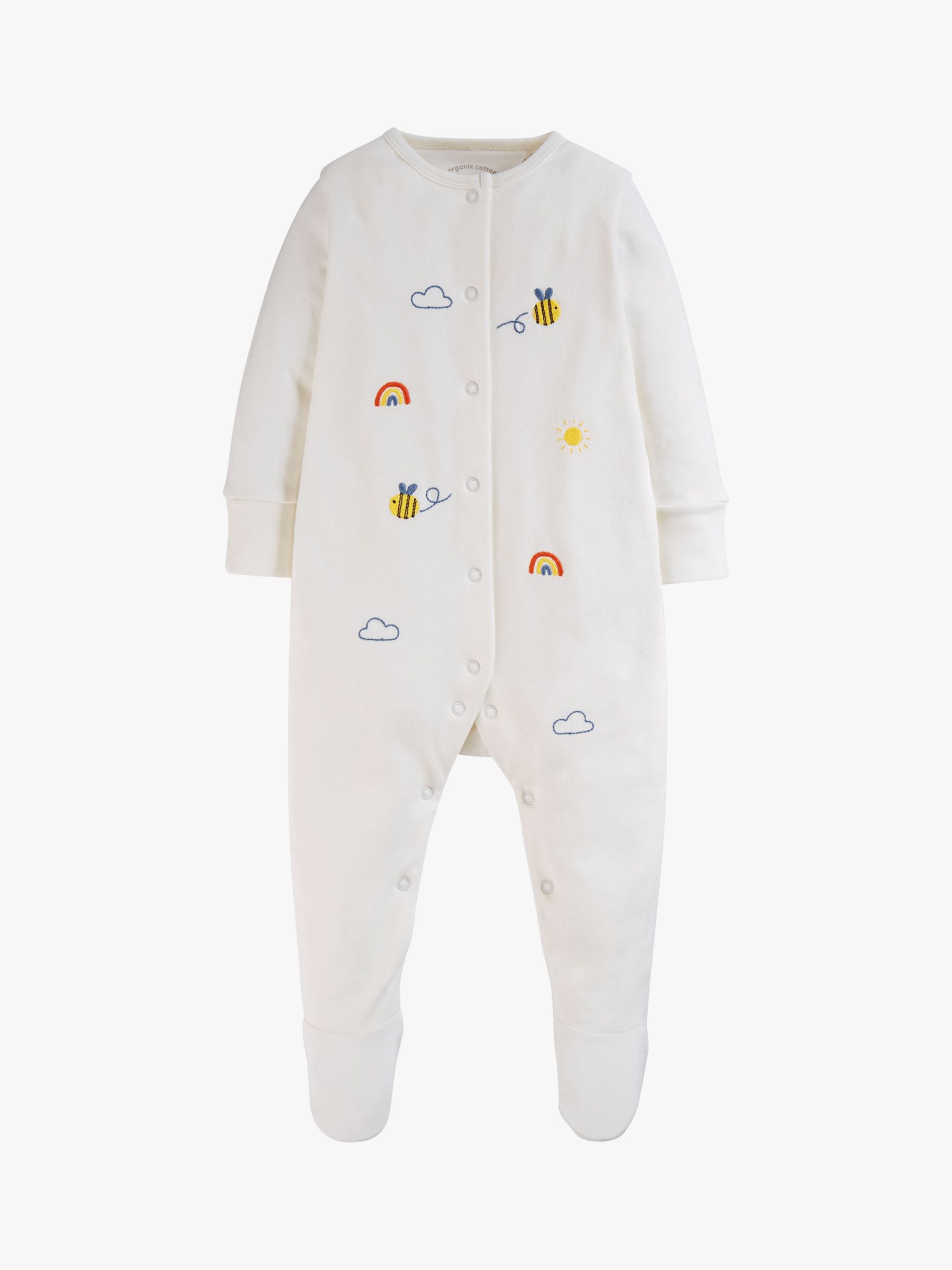 Frugi Baby Buzzy Bee Organic Cotton Embroidered Babygrow, White/Multi, 12-18 months