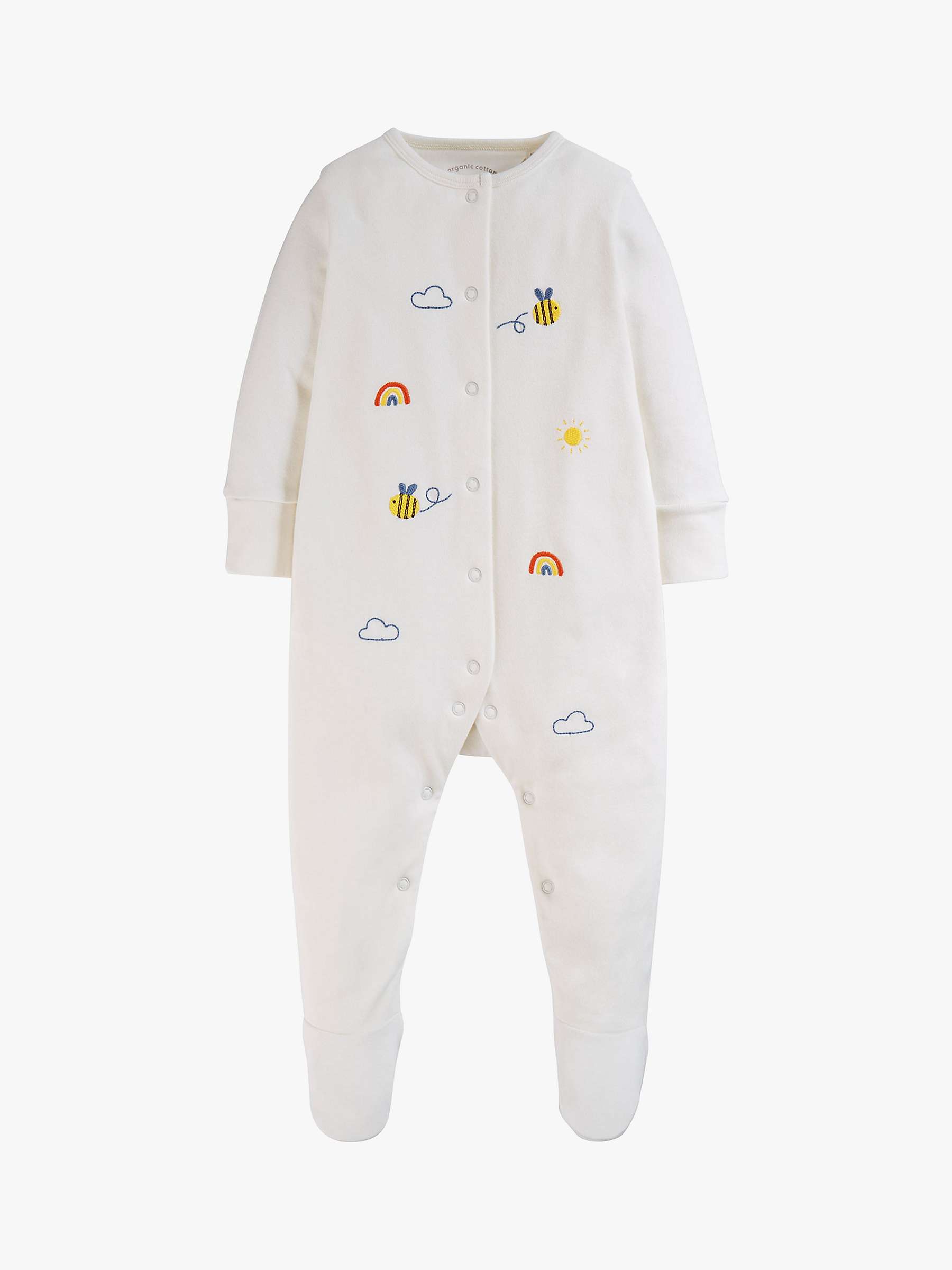 Buy Frugi Baby Buzzy Bee Organic Cotton Embroidered Babygrow, White/Multi Online at johnlewis.com