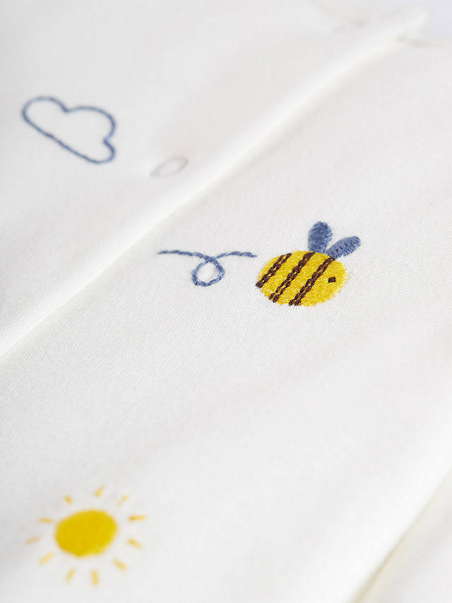 Frugi Baby Buzzy Bee Organic Cotton Embroidered Babygrow, White/Multi