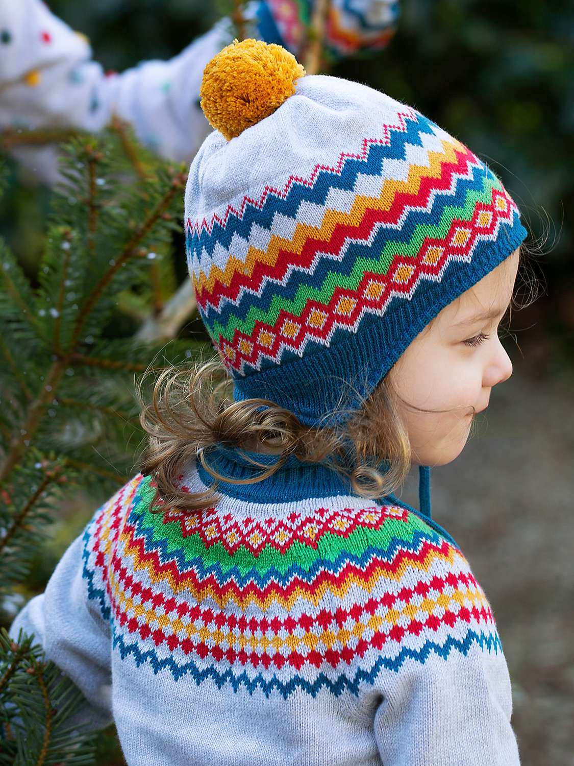 Frugi Baby Fairisle Organic Cotton Knitted Hat & Mitten Set, Grey Marl ...