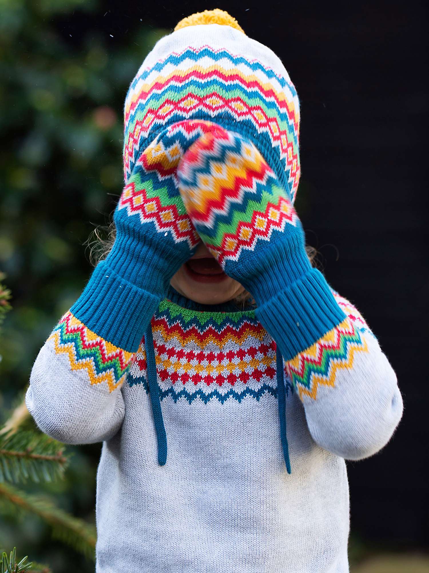Buy Frugi Baby Fairisle Organic Cotton Knitted Hat & Mitten Set, Grey Marl/Multi Online at johnlewis.com