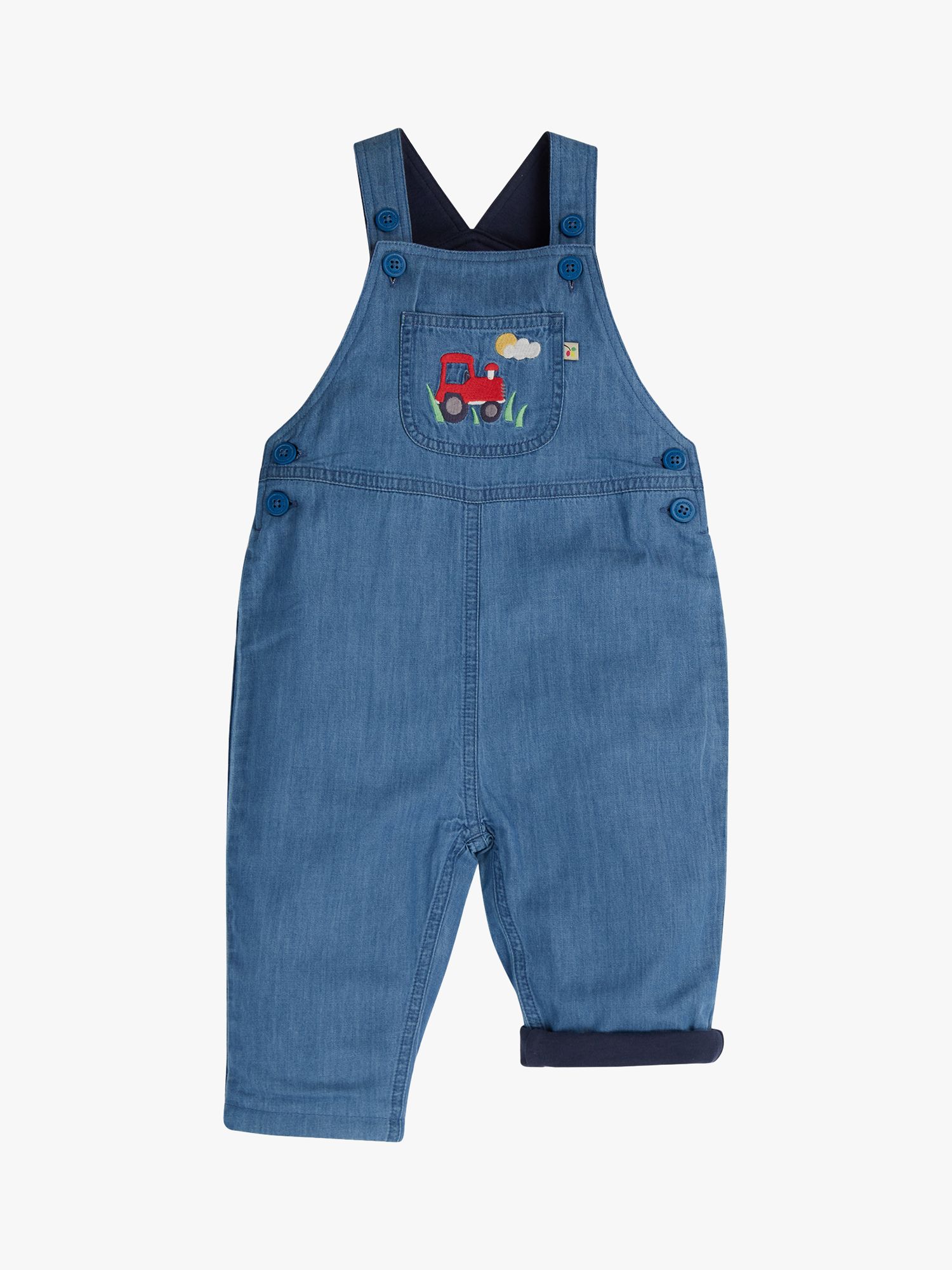 Frugi Baby Hopscotch Tractor Cotton Dungarees, Chambray at John Lewis ...