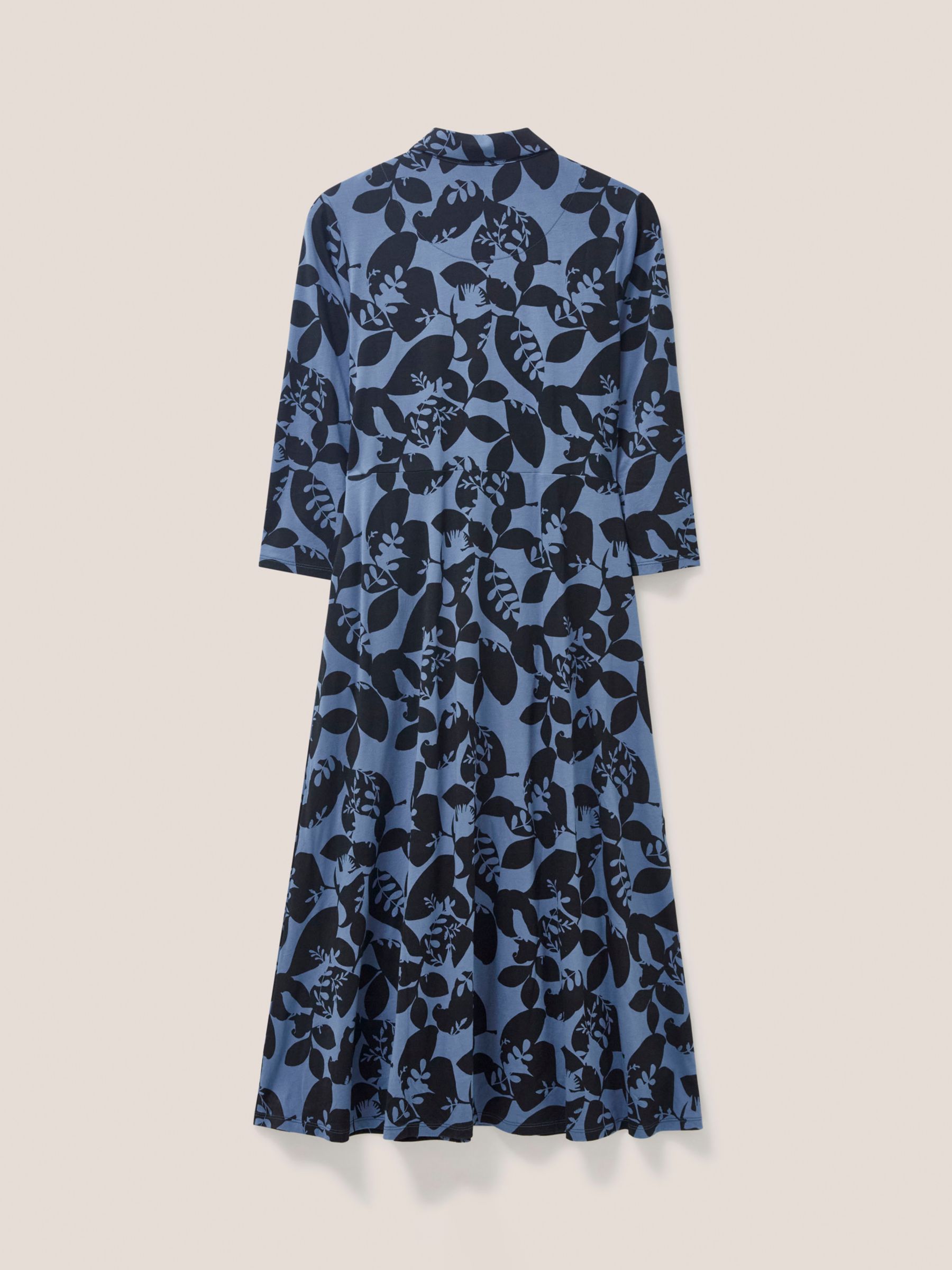 White Stuff Rua Leaf Print Jersey Shirt Dress, Blue at John Lewis ...