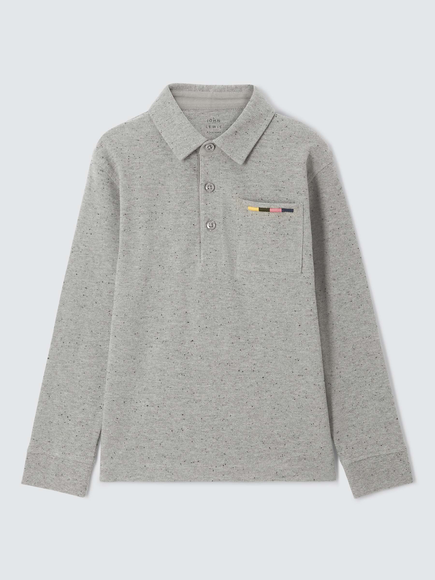 Buy John Lewis Kids' Piqued Marled Long Sleeve Polo Shirt, Grey Online at johnlewis.com