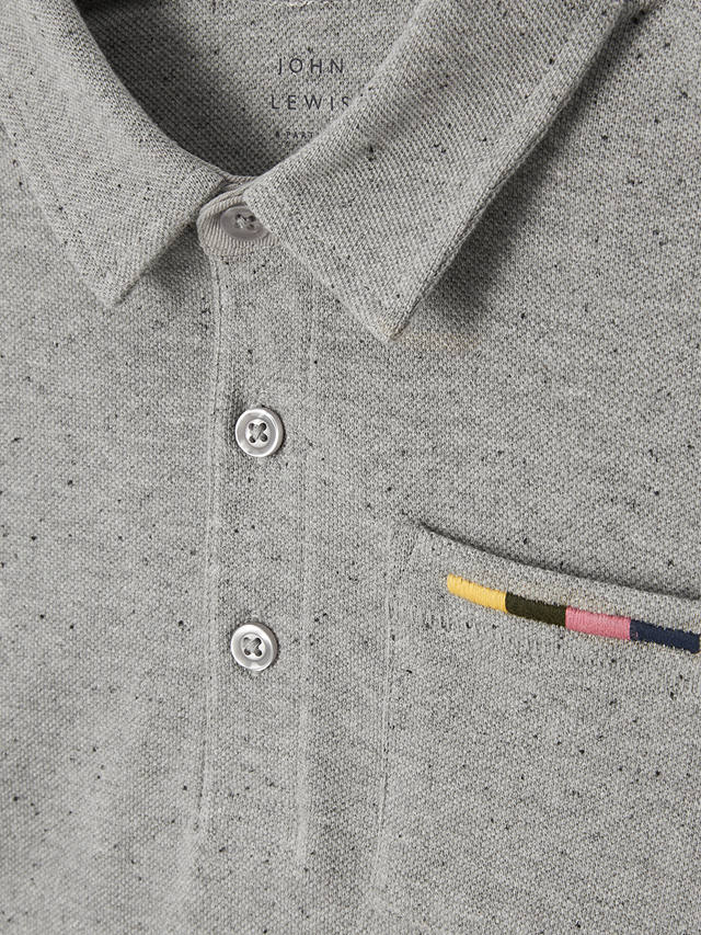 John Lewis Kids' Piqued Marled Long Sleeve Polo Shirt, Grey