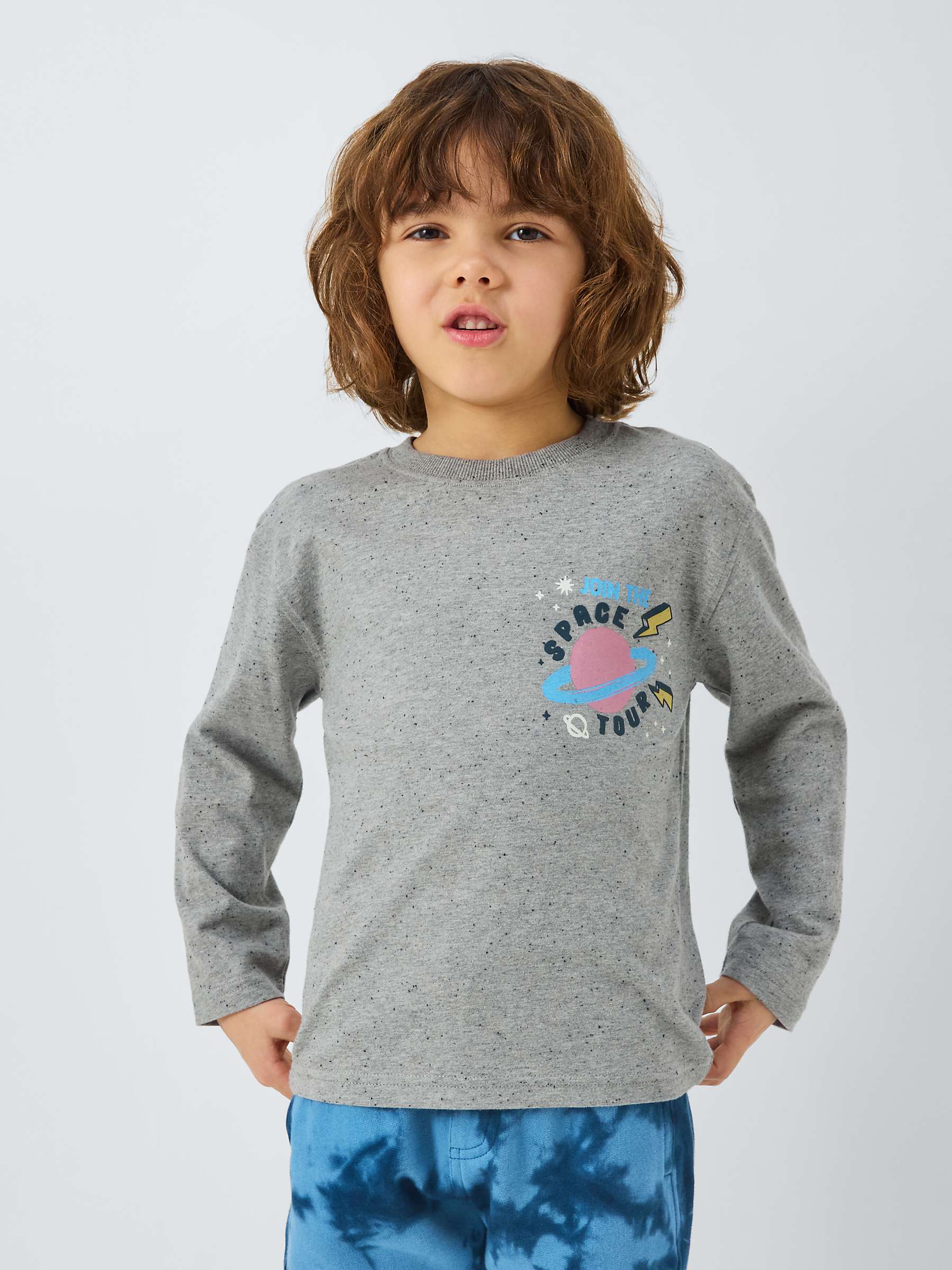 Buy John Lewis Kids' Galaxy Crew Graphic Long Sleeve T-Shirt, Marl Grey Online at johnlewis.com