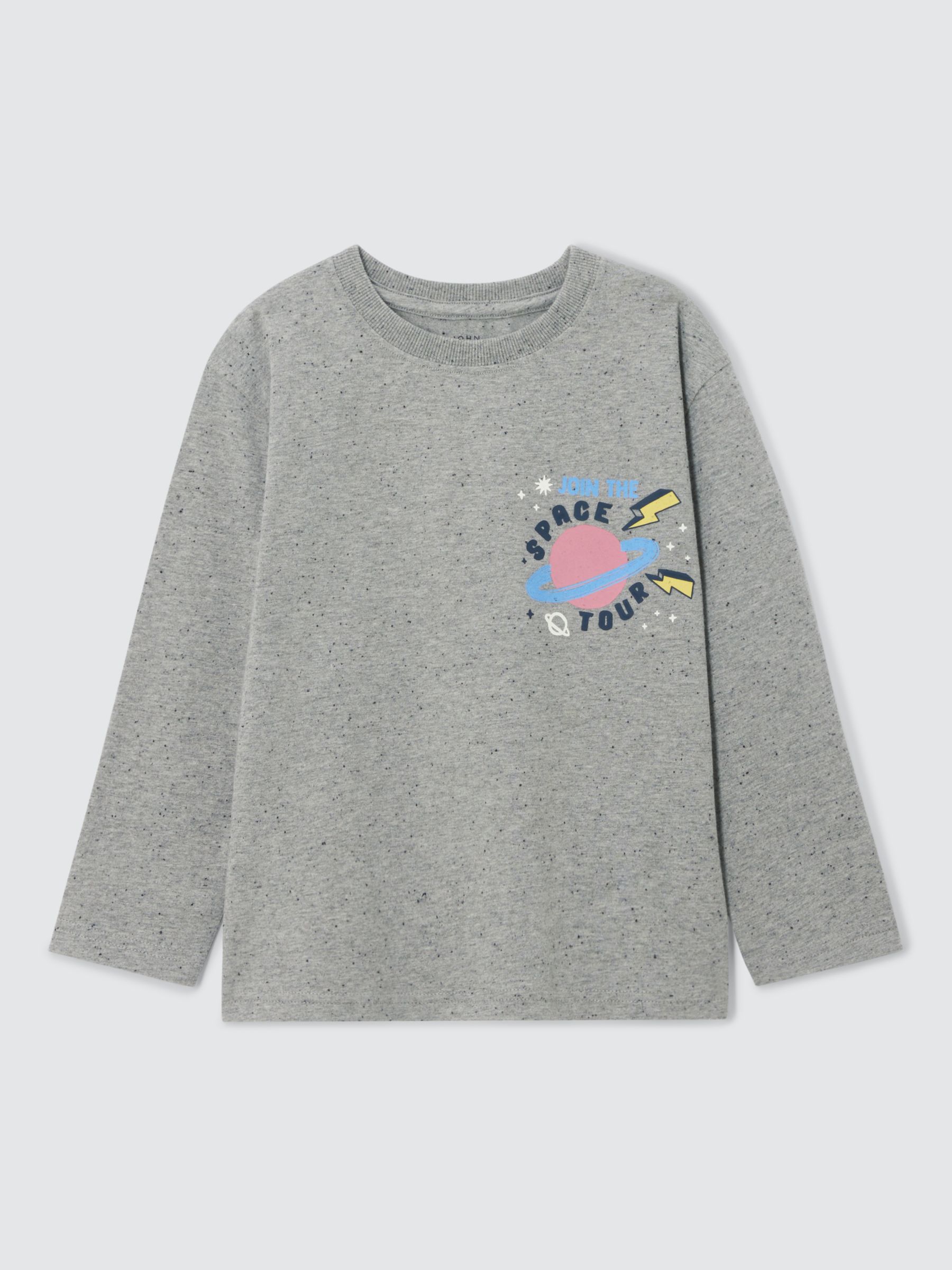 John Lewis Kids' Galaxy Crew Graphic Long Sleeve T-Shirt, Marl Grey, 8 years