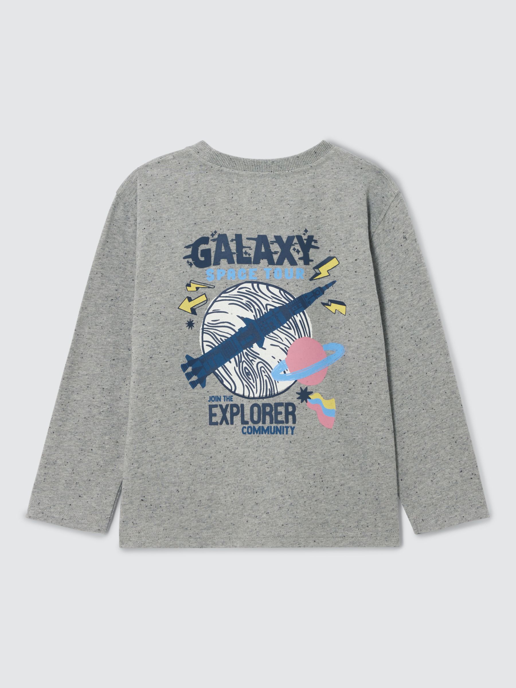 John Lewis Kids' Galaxy Crew Graphic Long Sleeve T-Shirt, Marl Grey, 8 years