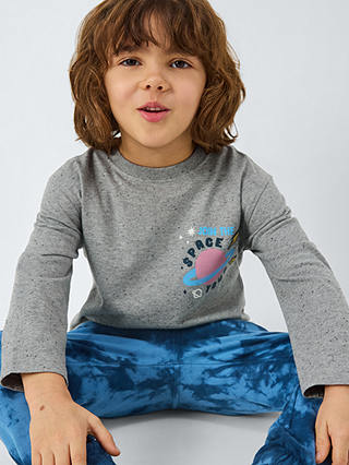 John Lewis Kids' Galaxy Crew Graphic Long Sleeve T-Shirt, Marl Grey