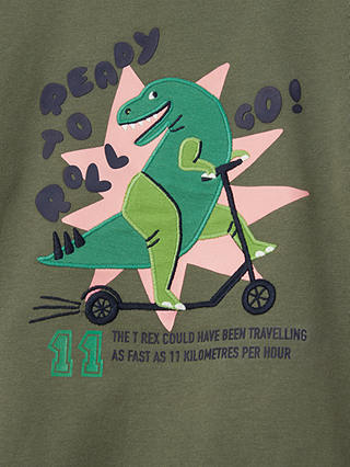 John Lewis Kids' Dino Graphic Mock Long Sleeve T-Shirt, Khaki