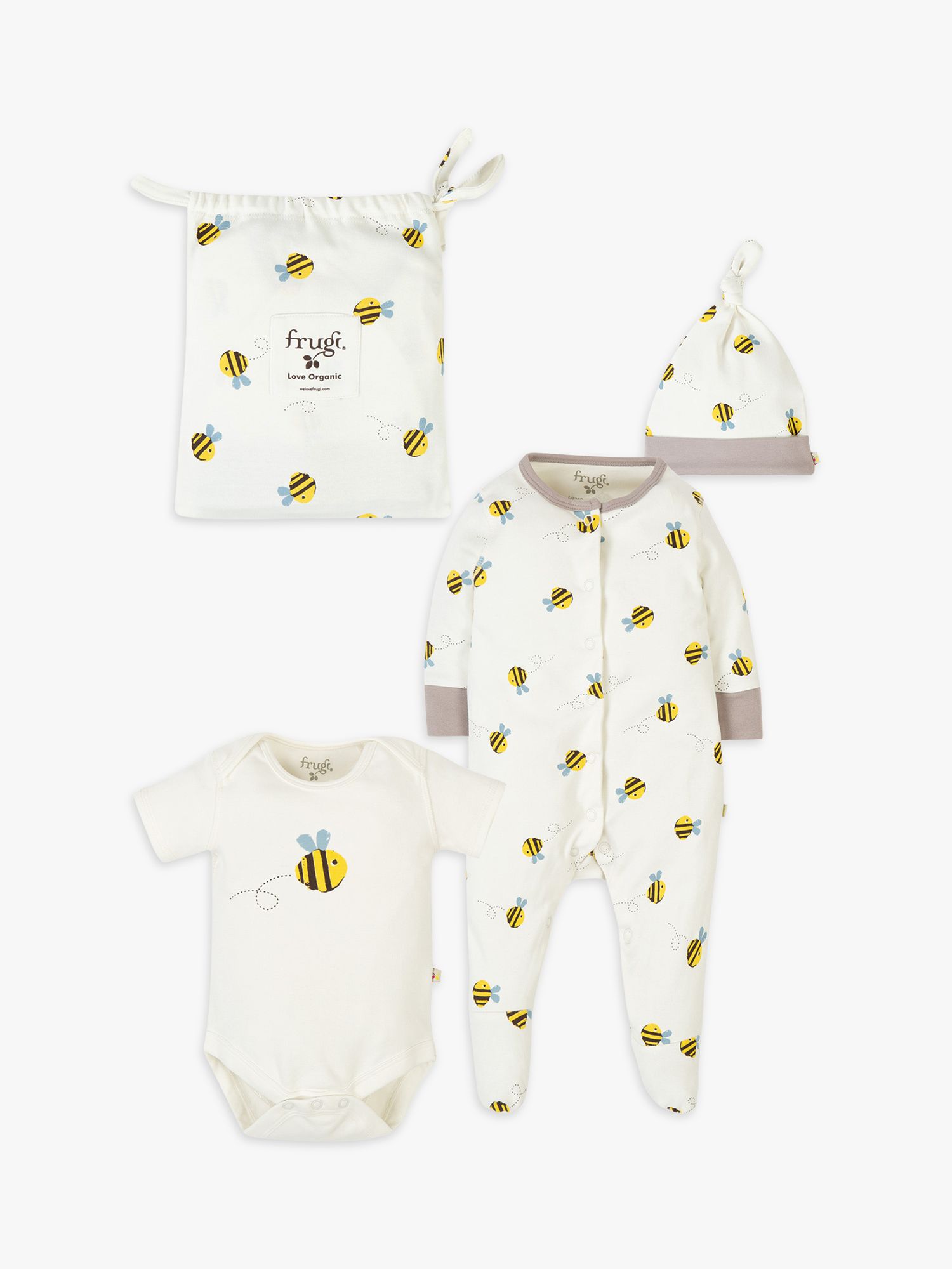 Frugi Baby Buzzy Bee Baby Gift Set, White/Multi at John Lewis & Partners