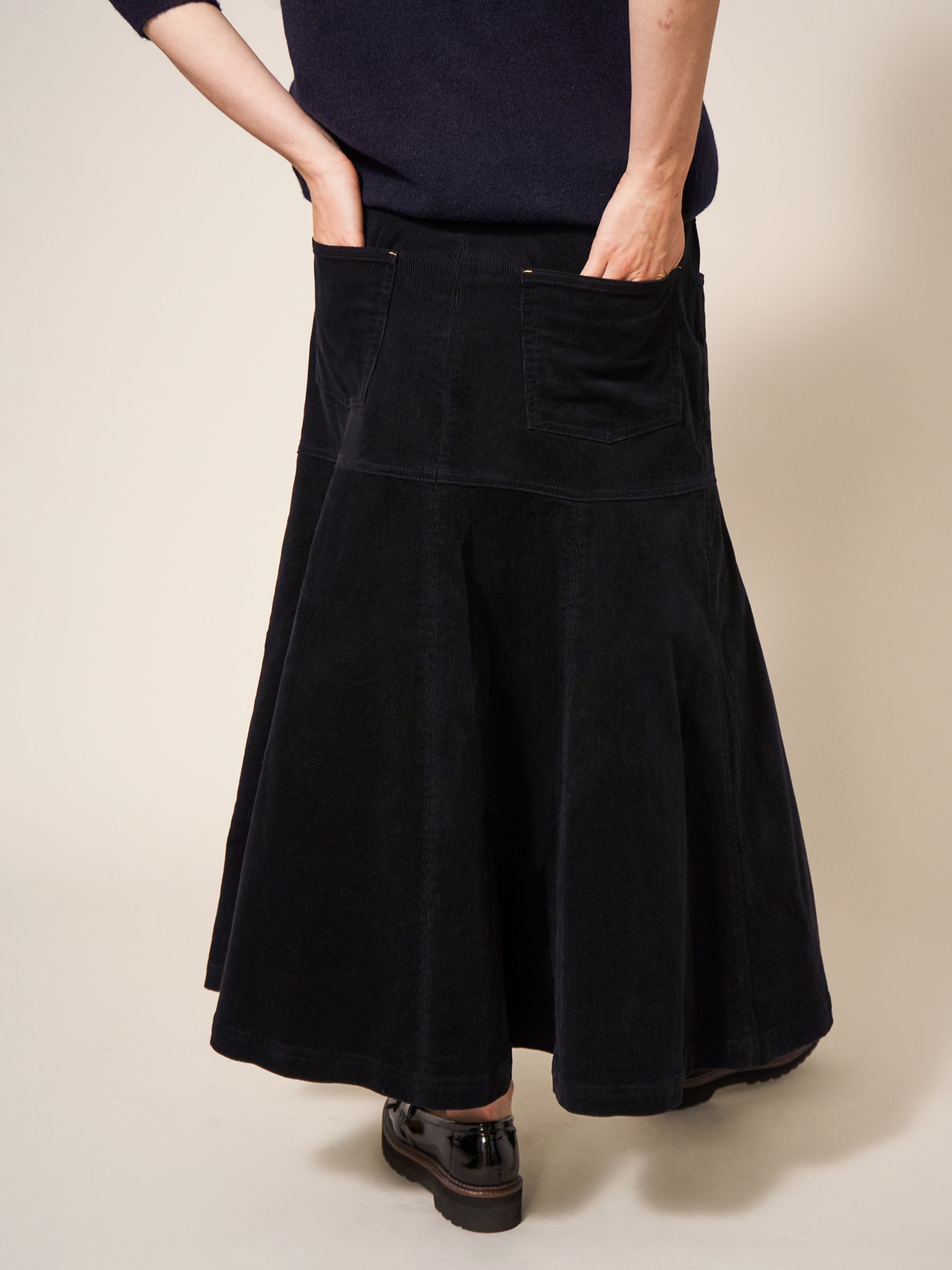 White Stuff Organic Cotton Blend Corduroy Skirt, Pure Black, 6